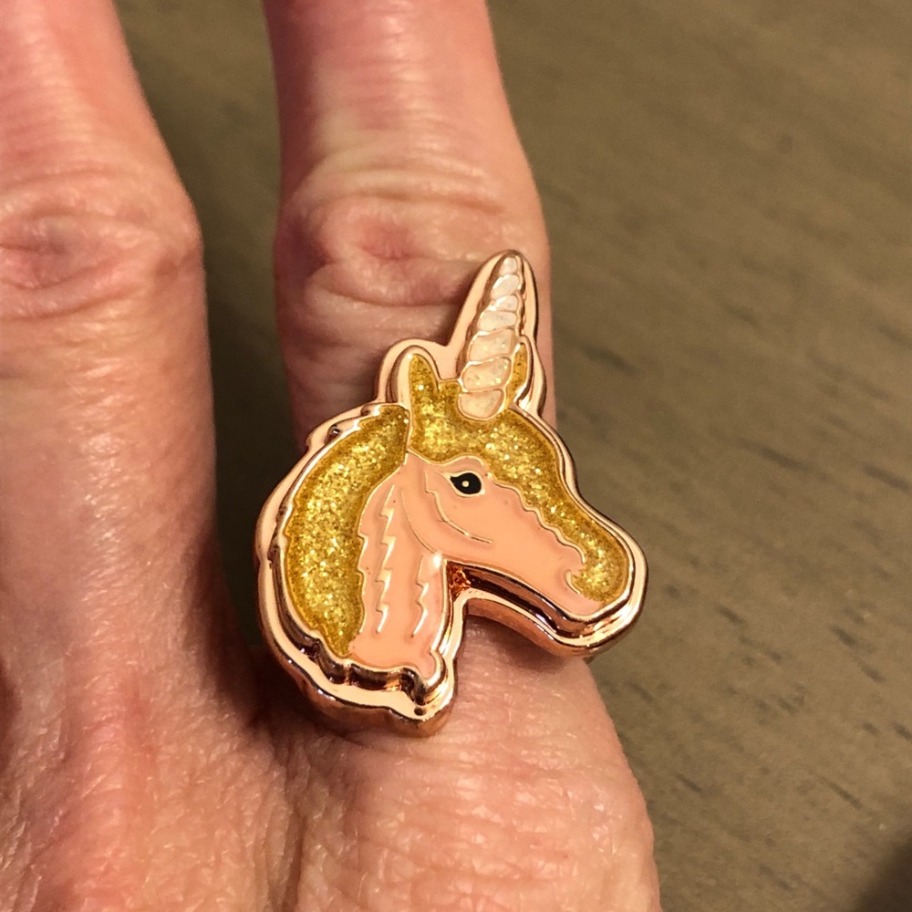 Chunky Unicorn Ring Size 10 - Pink and Gold Tones - Costume Jewelry